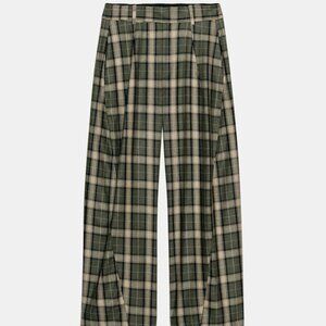 NWT Plaid Wide Leg Wool Blend Pants,  M